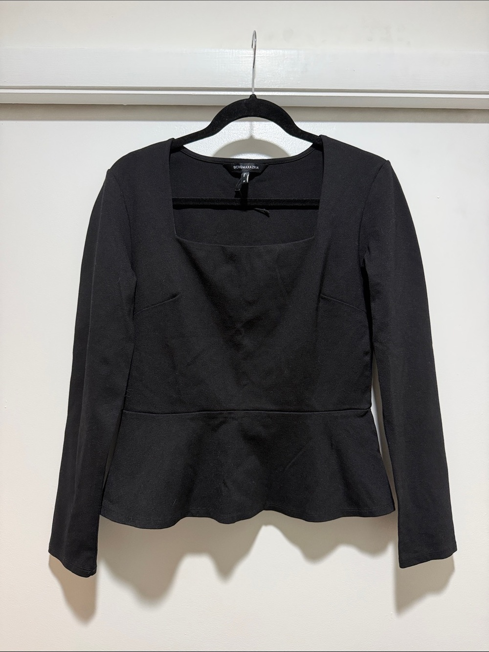BCBGMaxAzria Black Square-Neck Peplum Top